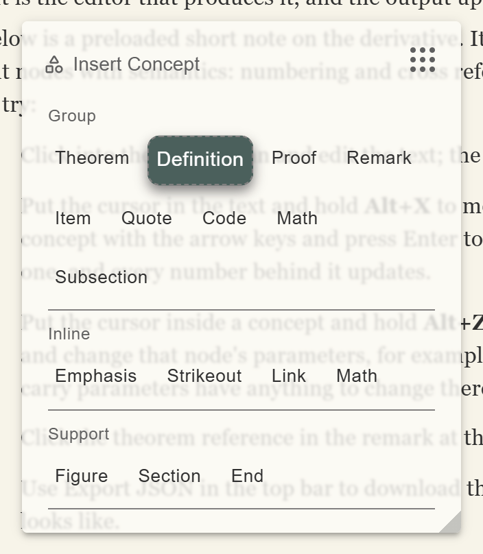 The selection box on the concept panel while Alt+X is held